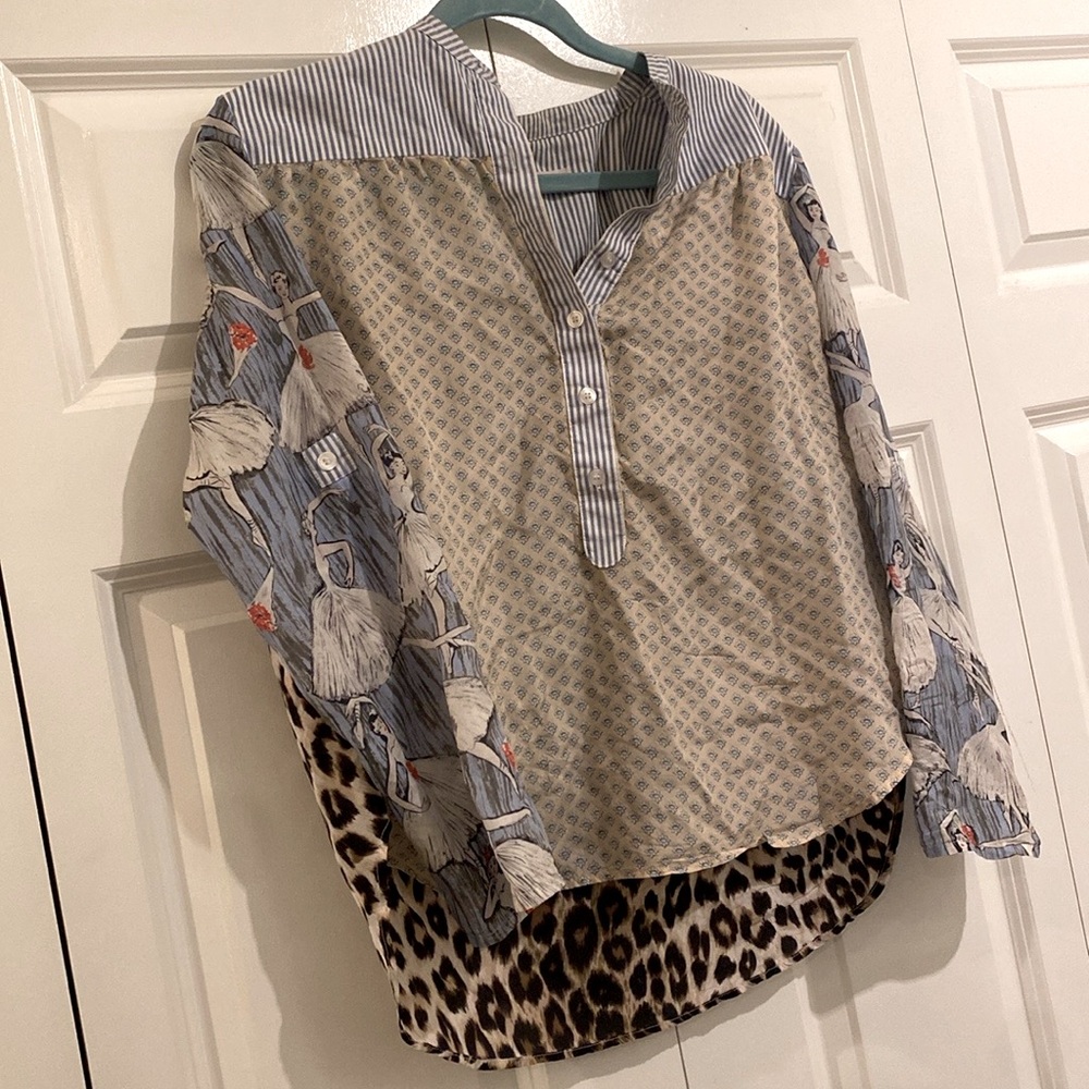 Rare L.P.O. Laurence Maneo Anthropologie Ballerina Leopard Silk Button Down